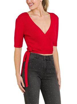 Chaqueta Naf Naf Bolero De Punto Rojo Para Mujer