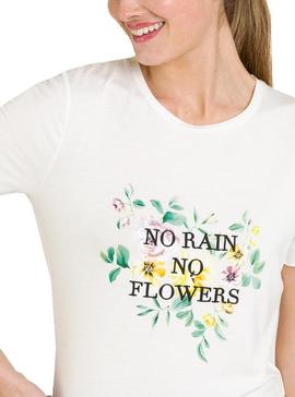 Camiseta Naf Naf Flowers Blanco Para Mujer