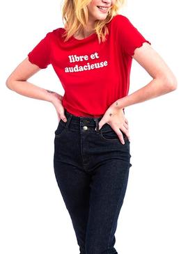 Camiseta Naf Naf Mensaje Rojo Para Mujer