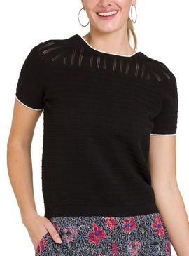 Camiseta Naf Naf Ribete Contrastado Negro Mujer