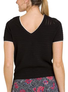 Camiseta Naf Naf Ribete Contrastado Negro Mujer