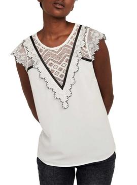 Camisa Naf Naf Puntilla Crochet Blanco Para Mujer