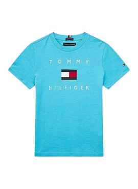 Camiseta Tommy Hilfiger Logo Azul Claro Para Niño