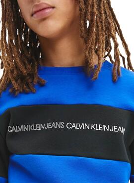 Sudadera Calvin Klein Color Block Azul Para Niño