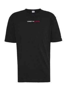 Camiseta Tommy Jeans Linear Logo Negro Para Hombre