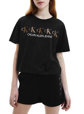 Camiseta Calvin Klein Repeat Negro Para Niña