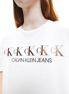 Camiseta Calvin Klein Repeat Foil Blanco Para Niña