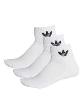 Calcetines Adidas Mid Ankle Blanco Para Niño Niña