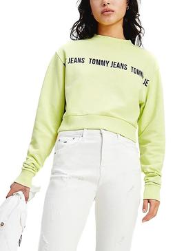 Sudadera Tommy Jeans Cropped Verde Para Mujer