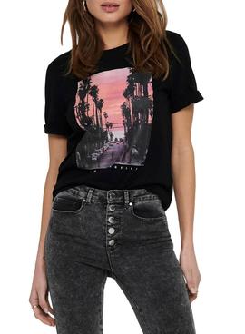 Camiseta Only Iris Life Negro Para Mujer