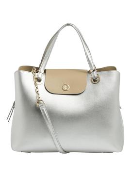 Bolso Tommy Hilfiger Satchel Gris Para Mujer