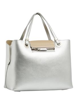 Bolso Tommy Hilfiger Satchel Gris Para Mujer