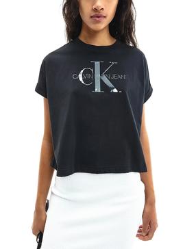 Camiseta Calvin Klein Tonal Monogram Negro Mujer