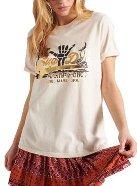 Camiseta Superdry Itago Beige Para Mujer