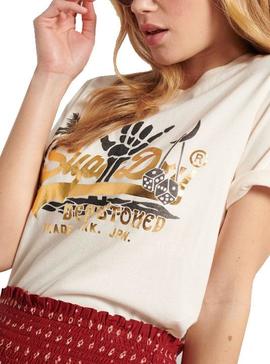 Camiseta Superdry Itago Beige Para Mujer