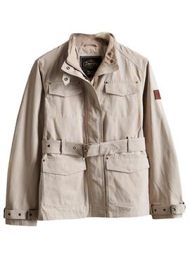 Chaqueta Superdry Belted Stud Beige Para Mujer