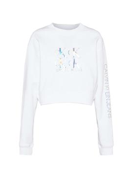 Sudadera Calvin Klein Shine Logo Blanco Para Mujer