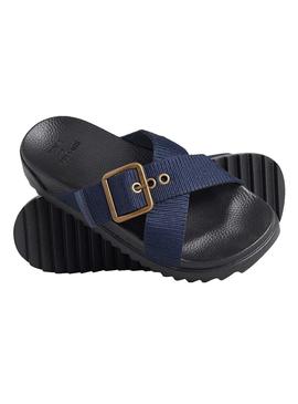 Sandalias Superdry Square Azul Marino Para Mujer