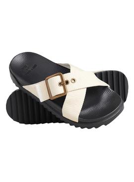 Sandalias Superdry Square Buckle Beige Mujer