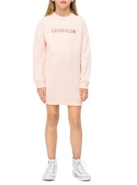 Vestido Calvin Klein Logo Rosa Para Niña 