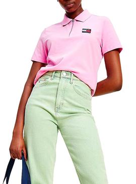 Polo Tommy Jeans Badge Rosa Claro Para Mujer