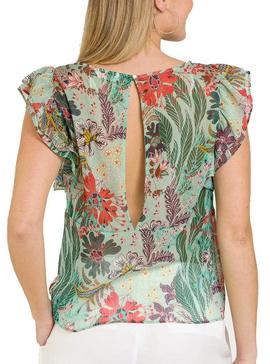 Blusa Naf Naf Fluida Estampada Verde Para Mujer