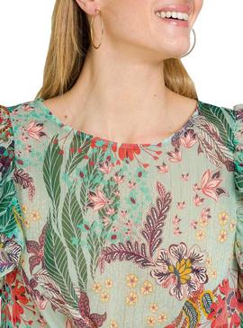 Blusa Naf Naf Fluida Estampada Verde Para Mujer