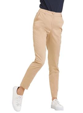 Pantalón Naf Naf Chino De Vestir Beige Para Mujer