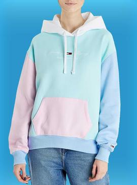 Sudadera Tommy Jeans Pastel Color Block Para Mujer