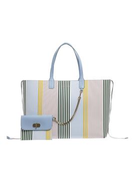 Bolso Tommy Hilfiger Turnlock Tote Rayas Mujer