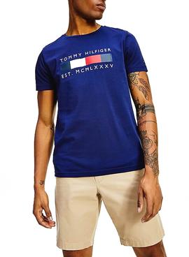 Camiseta Tommy Hilfiger Logo Box Azul Para Hombre