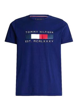 Camiseta Tommy Hilfiger Logo Box Azul Para Hombre