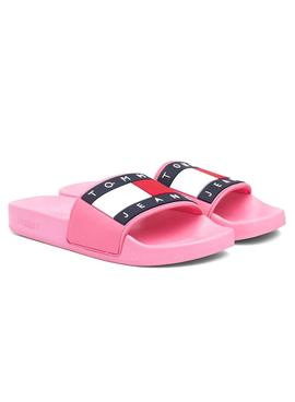 Chanclas Tommy Jeans Flag Pool Rosa Para Mujer