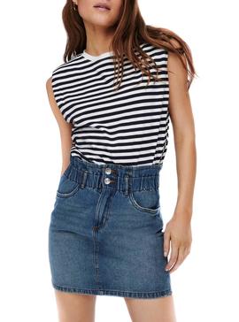 Top Only Jen Life Blanco y Azul Marino Para Mujer