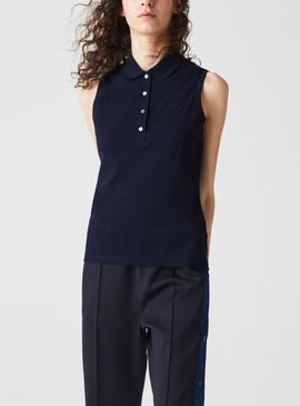 Polo Lacoste Sin Mangas Azul Marino Para Mujer