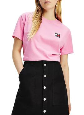Camiseta Tommy Jeans Badge Rosa Para Mujer