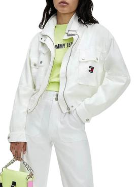 Chaqueta Tommy Jeans Crop Utility Blanco Mujer