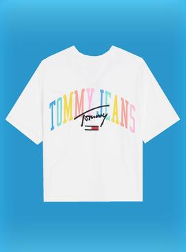 Camiseta Tommy Jeans Pastel Logo Blanco Para Mujer