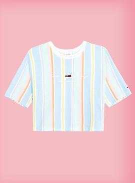 Camiseta Tommy Jeans Pastel Crop Rayas Multi Mujer