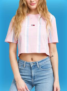 Camiseta Tommy Jeans Pastel Cropped Rayas Mujer