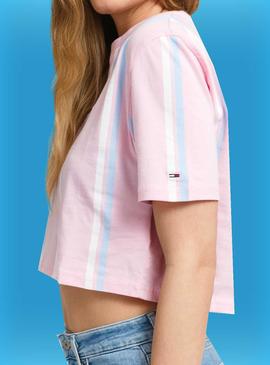 Camiseta Tommy Jeans Pastel Cropped Rayas Mujer