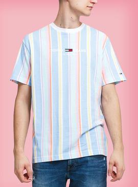 Camiseta Tommy Jeans Pastel Azul Rayas Hombre