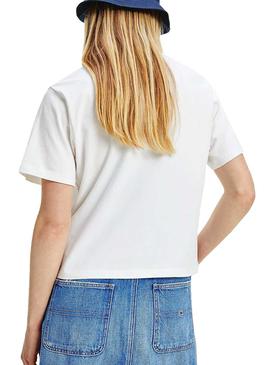 Camiseta Tommy Jeans Boxy Crop Blanco Para Mujer