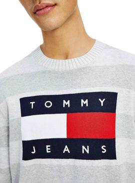 Jersey Tommy Jeans Flag Sweater Gris Para Hombre