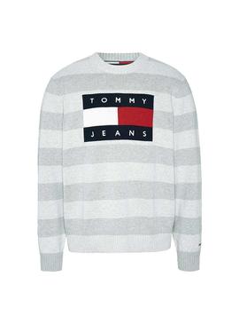 Jersey Tommy Jeans Flag Sweater Gris Para Hombre