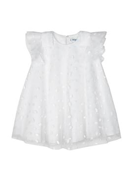 Vestido Mayoral Tul Topo Blanco Para Niña