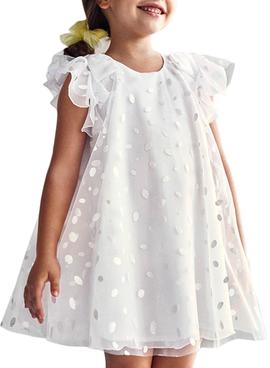 Vestido Mayoral Tul Topo Blanco Para Niña