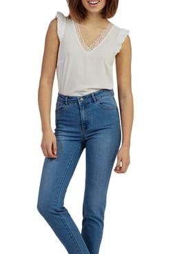 Blusa Naf Naf Puntillas Blanco Para Mujer