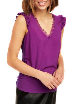 Blusa Naf Naf Puntillas Violeta para Mujer