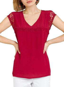 Blusa Naf Naf Puntillas Rojo Para Mujer